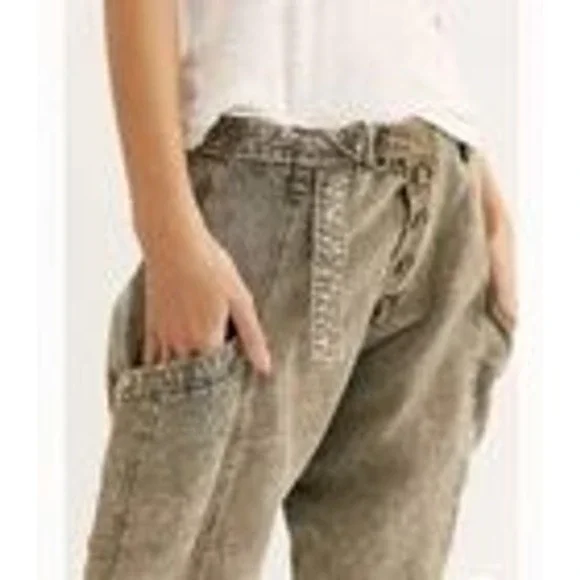 Free People Desert Daze Harem Pants Belted Button Front Olive Women's XS/2 - Picture 8 of 11